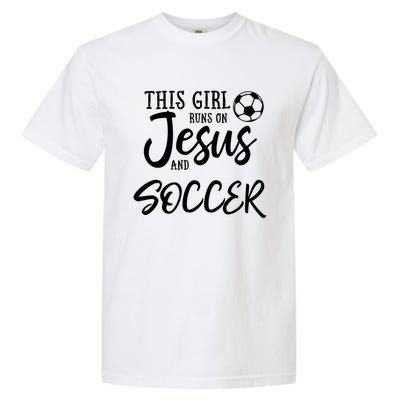 This Girl Runs On Jesus And Soccer Gift Christian Garment-Dyed Heavyweight T-Shirt