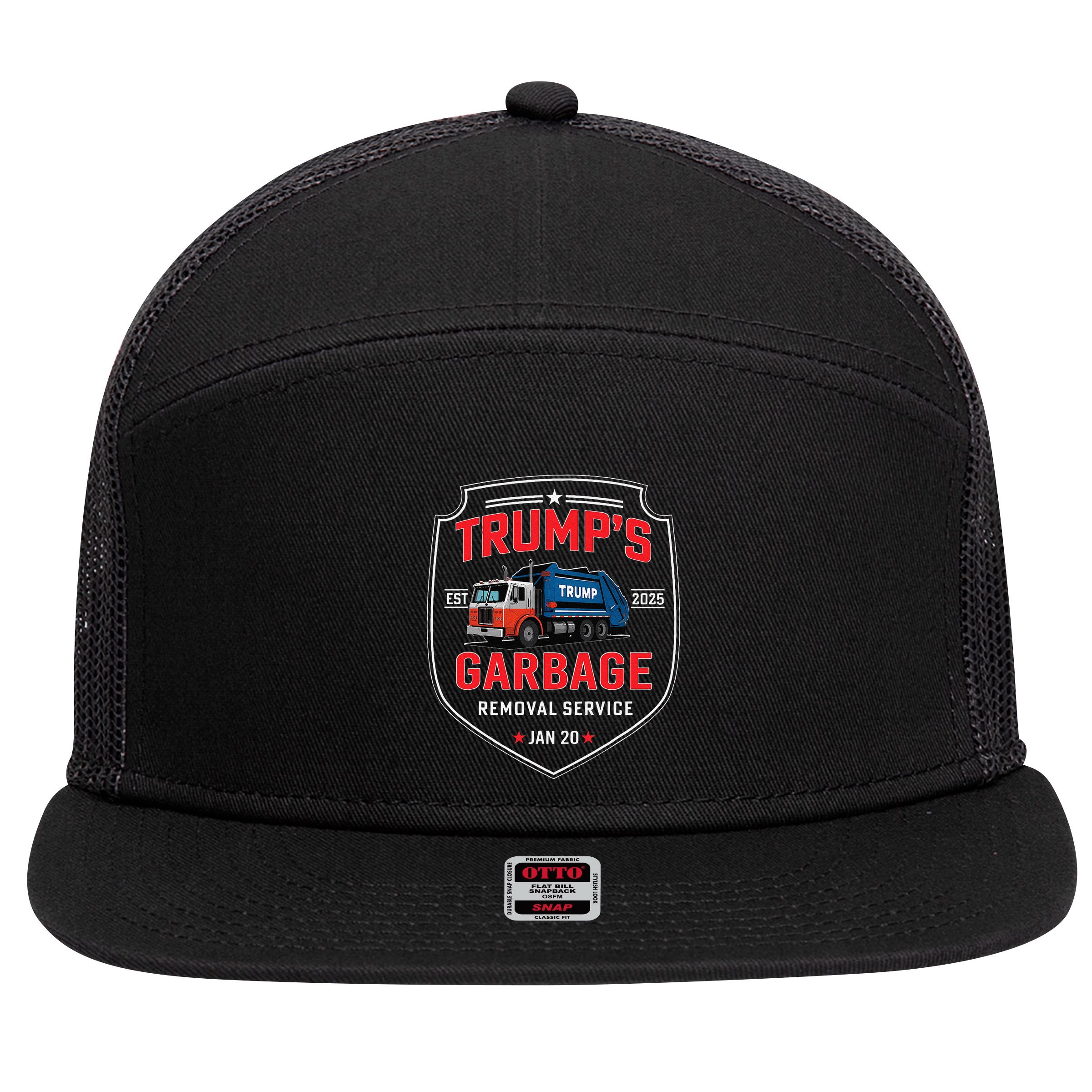 TrumpS Garbage Removal Service Funny Trump President 2025 7 Panel Mesh Trucker Snapback Hat