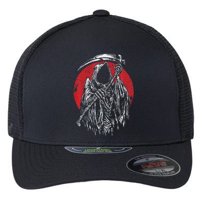 The Grim Reaper Skeleton Skull Death Scythe Grunge Horror Flexfit Unipanel Trucker Cap