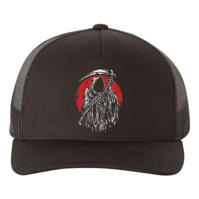 The Grim Reaper Skeleton Skull Death Scythe Grunge Horror Yupoong Adult 5-Panel Trucker Hat