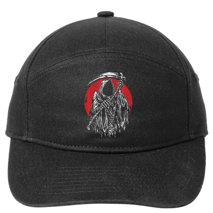 The Grim Reaper Skeleton Skull Death Scythe Grunge Horror 7-Panel Snapback Hat