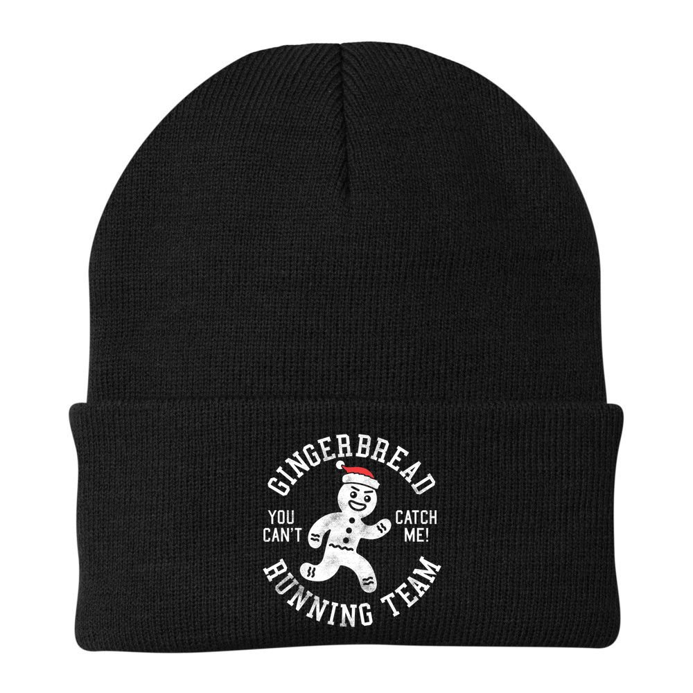 Trendy Gingerbread Running Team Christmas Humor Beanie
