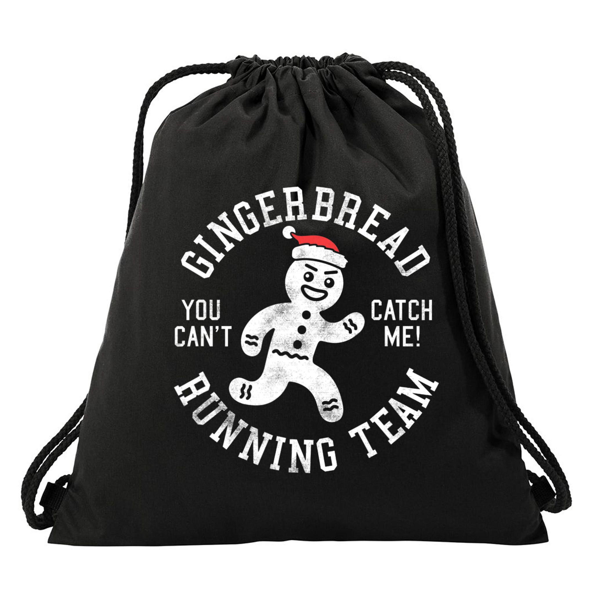 Trendy Gingerbread Running Team Christmas Humor Drawstring Bag