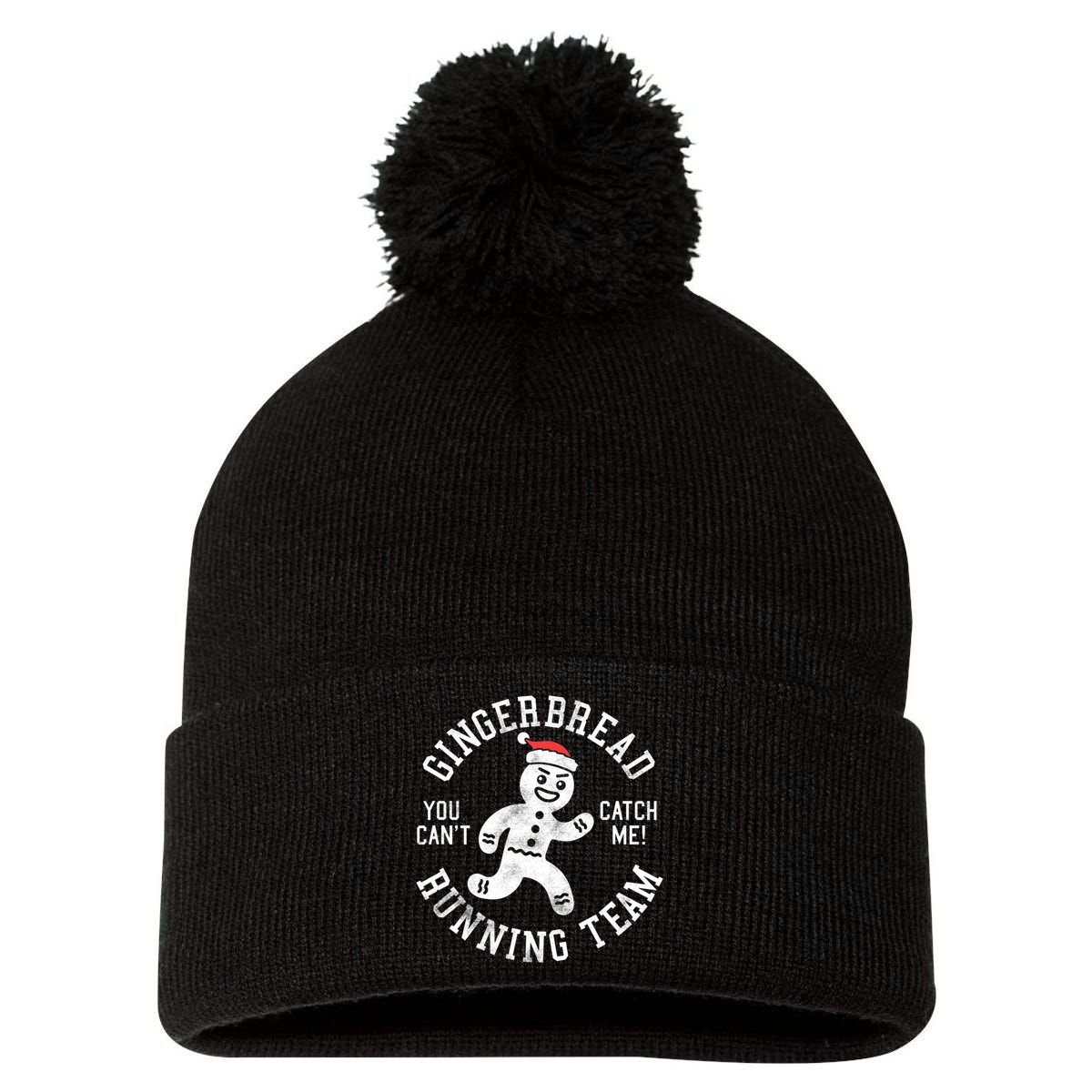 Trendy Gingerbread Running Team Christmas Humor Pom Pom 12in Knit Beanie