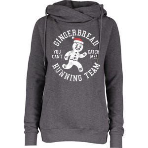 Trendy Gingerbread Running Team Christmas Humor Womens Funnel Neck Pullover Hood