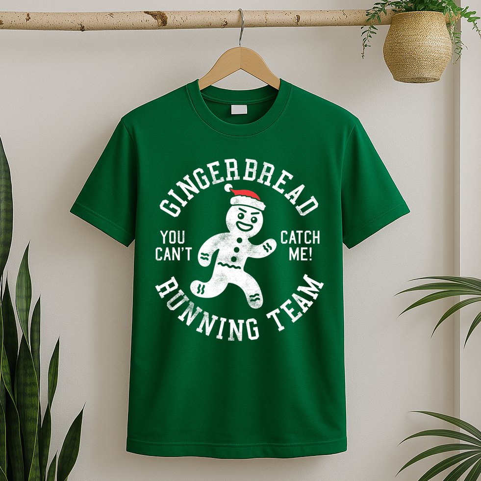 Trendy Gingerbread Running Team Christmas Humor T-Shirt