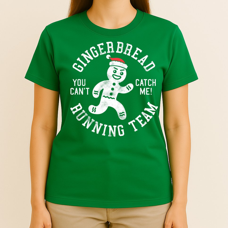 Trendy Gingerbread Running Team Christmas Humor T-Shirt