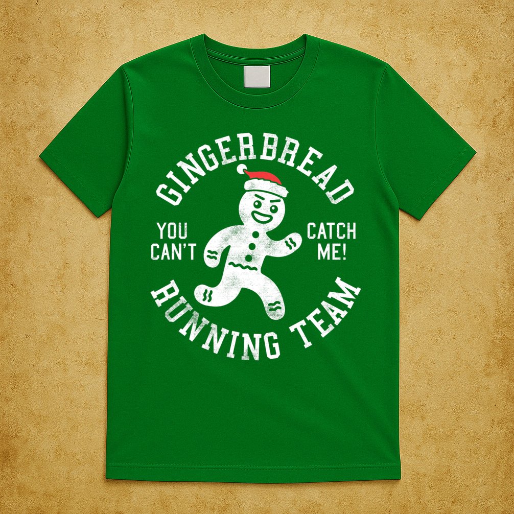 Trendy Gingerbread Running Team Christmas Humor T-Shirt