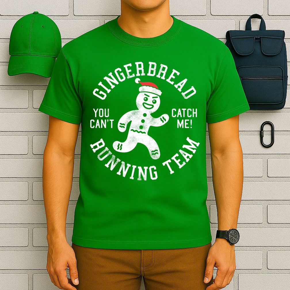 Trendy Gingerbread Running Team Christmas Humor T-Shirt