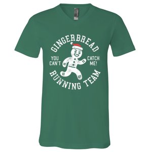 Trendy Gingerbread Running Team Christmas Humor V-Neck T-Shirt