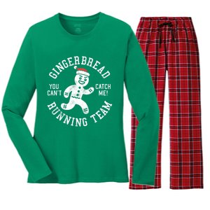 Trendy Gingerbread Running Team Christmas Humor Women's Long Sleeve Flannel Pajama Set 