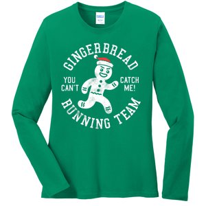 Trendy Gingerbread Running Team Christmas Humor Ladies Long Sleeve Shirt