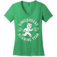 Trendy Gingerbread Running Team Christmas Humor Women's V-Neck T-Shirt