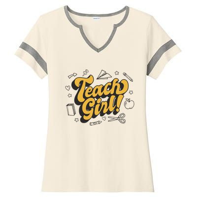 Teach Girl Retro Cute Gift For Teacher Ladies Halftime Notch Neck Tee