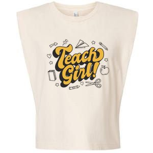 Teach Girl Retro Cute Gift For Teacher Garment-Dyed Women's Muscle Tee