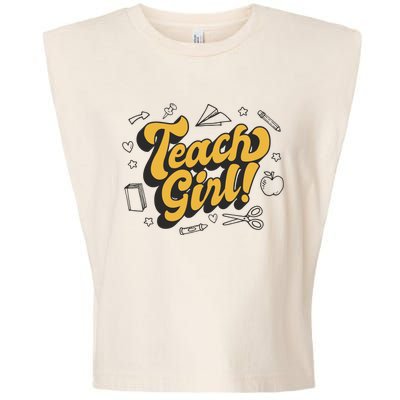 Teach Girl Retro Cute Gift For Teacher Garment-Dyed Women's Muscle Tee