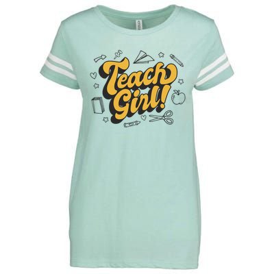 Teach Girl Retro Cute Gift For Teacher Enza Ladies Jersey Football T-Shirt