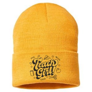 Teach Girl Retro Cute Gift For Teacher Sustainable Knit Beanie