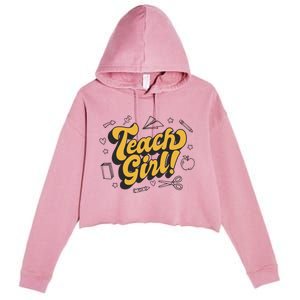 Teach Girl Retro Cute Gift For Teacher Crop Fleece Hoodie