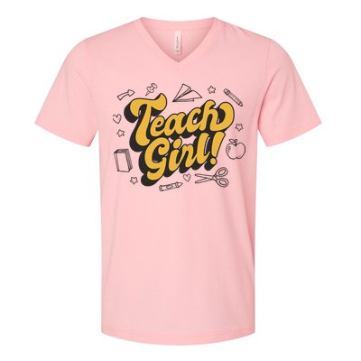 Teach Girl Retro Cute Gift For Teacher V-Neck T-Shirt