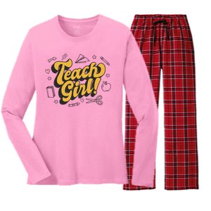 Teach Girl Retro Cute Gift For Teacher Women's Long Sleeve Flannel Pajama Set 