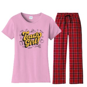 Teach Girl Retro Cute Gift For Teacher Women's Flannel Pajama Set