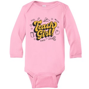 Teach Girl Retro Cute Gift For Teacher Baby Long Sleeve Bodysuit