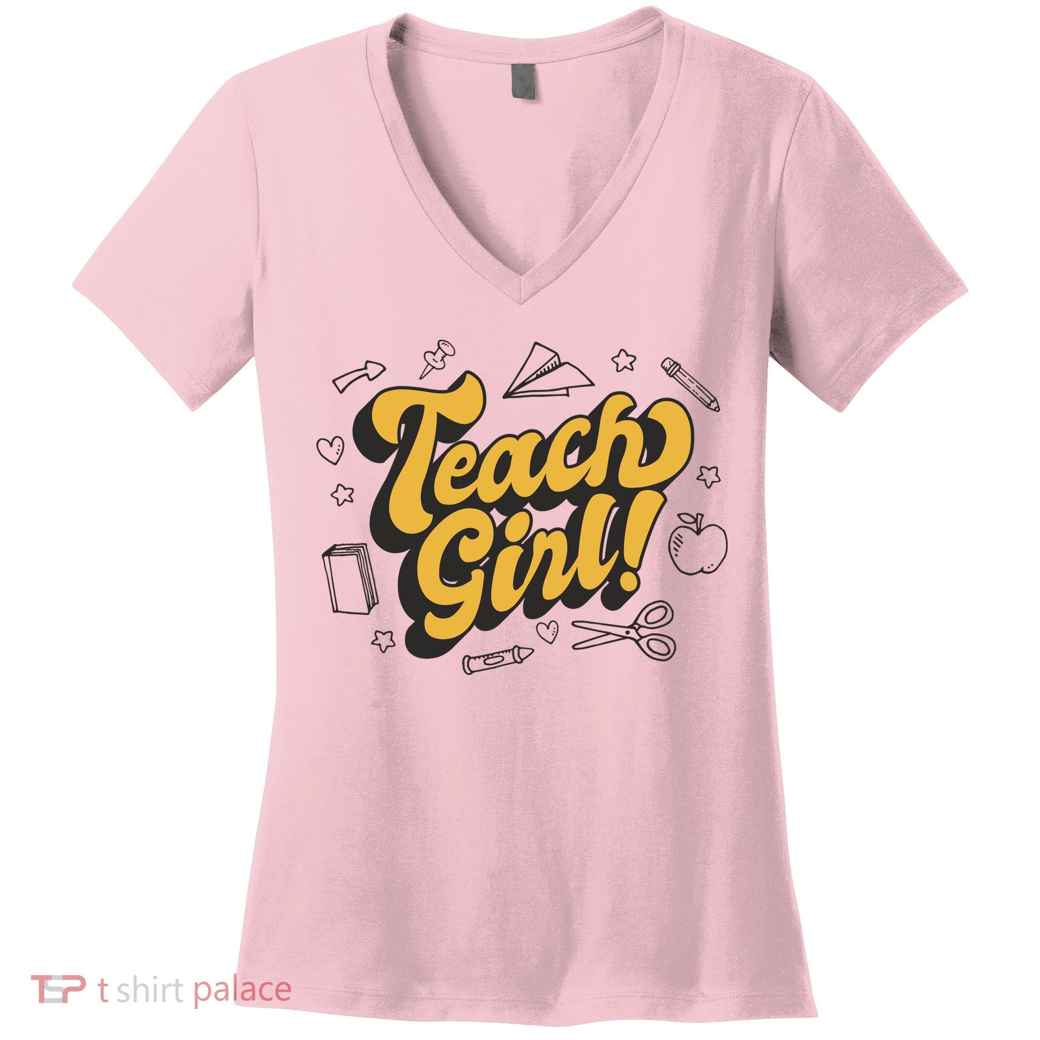 Teach Girl Retro Cute Gift For Teacher Women's V-Neck T-Shirt