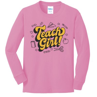 Teach Girl Retro Cute Gift For Teacher Kids Long Sleeve Shirt