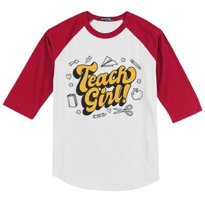 Teach Girl Retro Cute Gift For Teacher Kids Colorblock Raglan Jersey