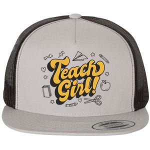 Teach Girl Retro Cute Gift For Teacher Flat Bill Trucker Hat