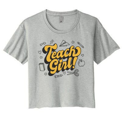 Teach Girl Retro Cute Gift For Teacher Women's Crop Top Tee