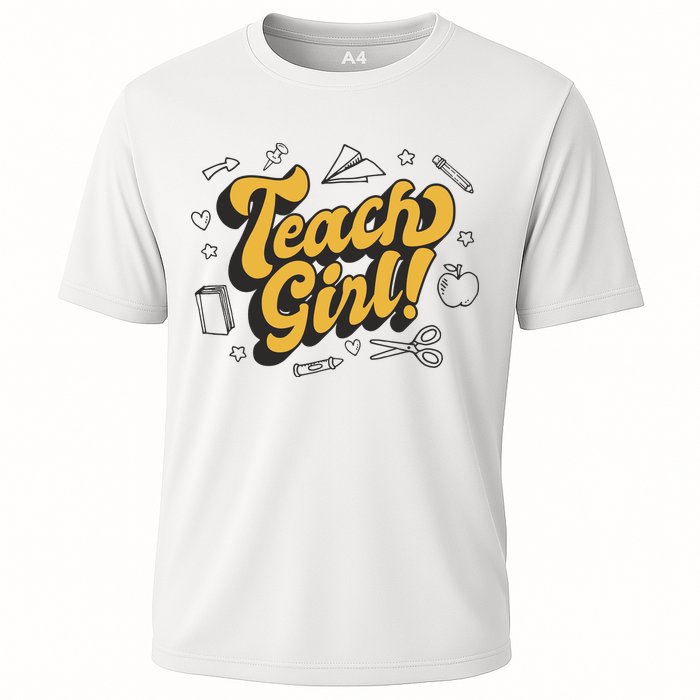 Teach Girl Retro Cute Gift For Teacher Cooling Performance Crew T-Shirt