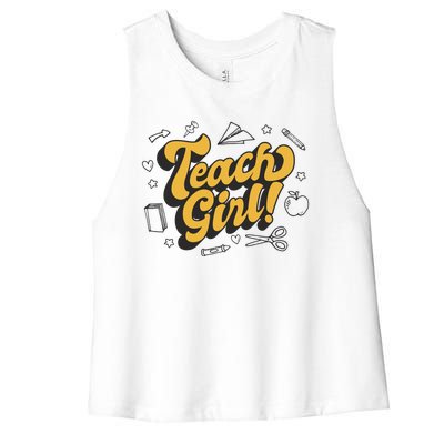 Teach Girl Retro Cute Gift For Teacher Women's Racerback Cropped Tank