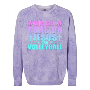 This Girl Runs On Jesus And Volleyball Novelty Colorblast Crewneck Sweatshirt