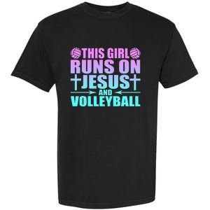 This Girl Runs On Jesus And Volleyball Novelty Garment-Dyed Heavyweight T-Shirt