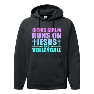 This Girl Runs On Jesus And Volleyball Novelty Performance Fleece Hoodie