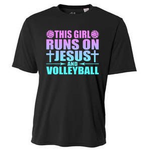 This Girl Runs On Jesus And Volleyball Novelty Cooling Performance Crew T-Shirt