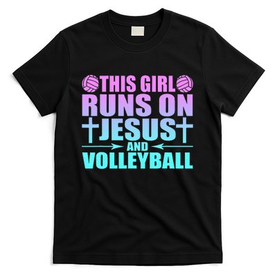 This Girl Runs On Jesus And Volleyball Novelty T-Shirt