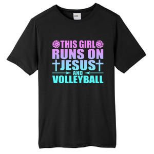 This Girl Runs On Jesus And Volleyball Novelty Tall Fusion ChromaSoft Performance T-Shirt