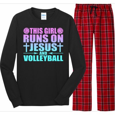 This Girl Runs On Jesus And Volleyball Novelty Long Sleeve Pajama Set