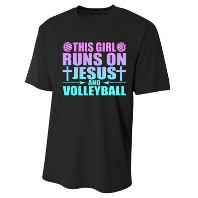 This Girl Runs On Jesus And Volleyball Novelty Performance Sprint T-Shirt