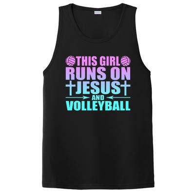 This Girl Runs On Jesus And Volleyball Novelty PosiCharge Competitor Tank