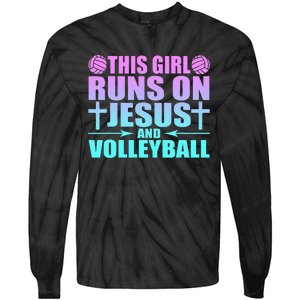 This Girl Runs On Jesus And Volleyball Novelty Tie-Dye Long Sleeve Shirt