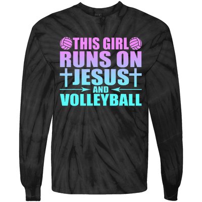 This Girl Runs On Jesus And Volleyball Novelty Tie-Dye Long Sleeve Shirt