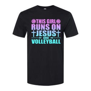 This Girl Runs On Jesus And Volleyball Novelty Softstyle CVC T-Shirt