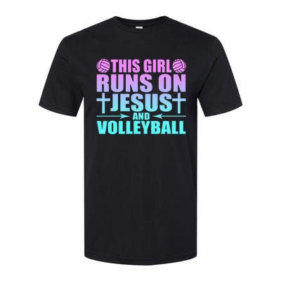 This Girl Runs On Jesus And Volleyball Novelty Softstyle CVC T-Shirt