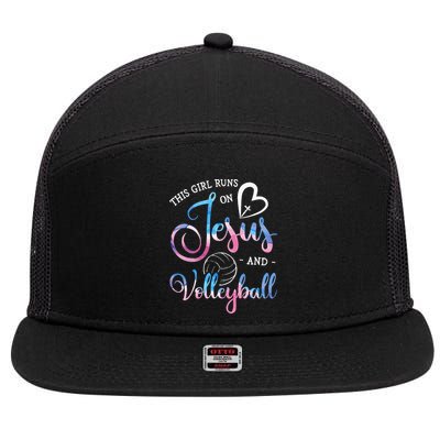 This Girl Runs On Jesus And Volleyball Player Christian Gift 7 Panel Mesh Trucker Snapback Hat
