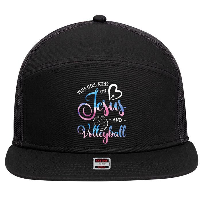 This Girl Runs On Jesus And Volleyball Player Christian Gift 7 Panel Mesh Trucker Snapback Hat