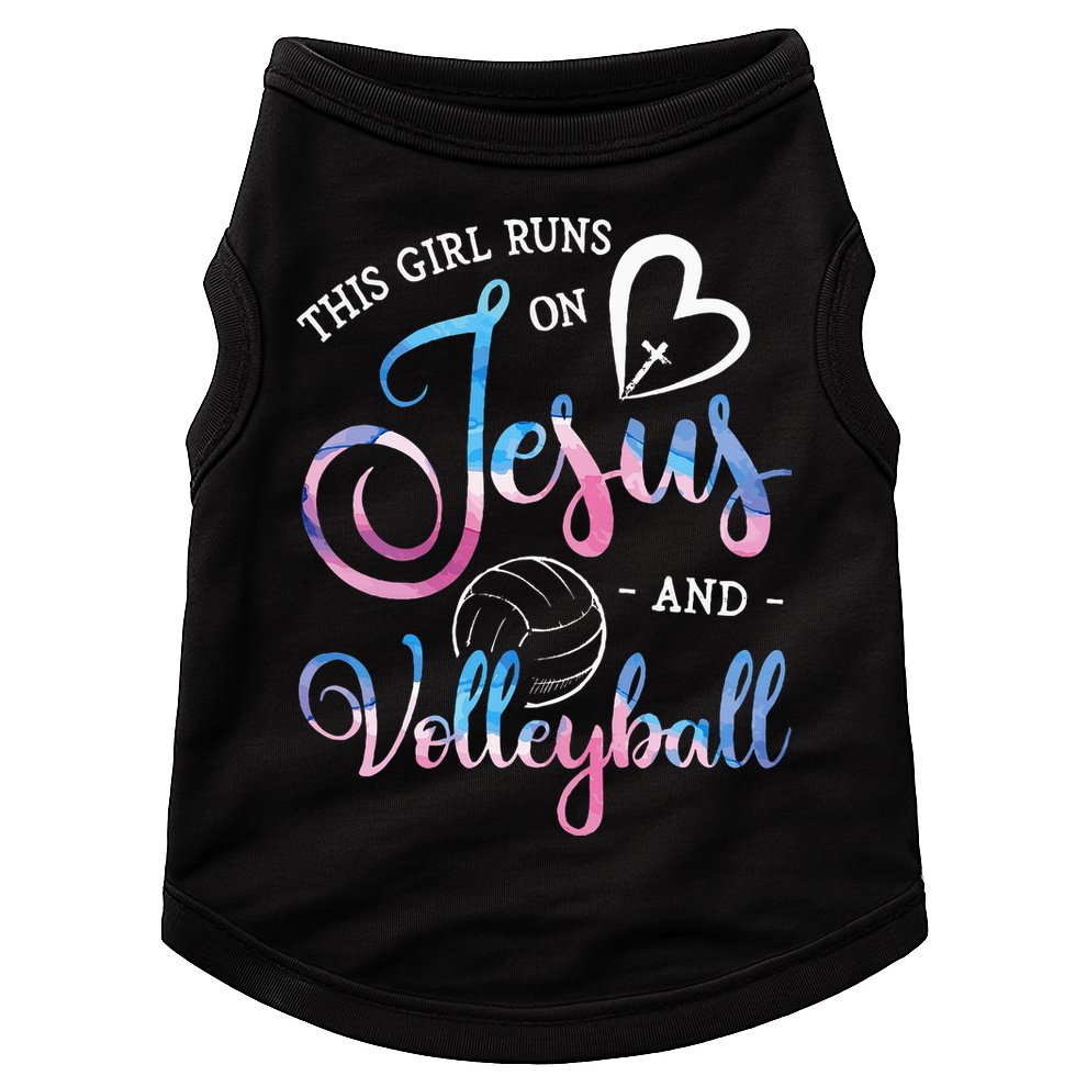 This Girl Runs On Jesus And Volleyball Player Christian Gift Doggie Tank